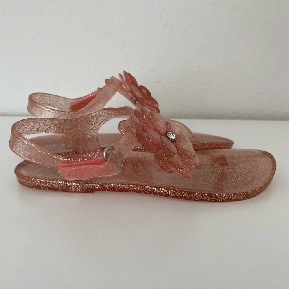 Carters Girls Pink Jelly Sandals With Flower Hook‎ And Loop Closure Size 13